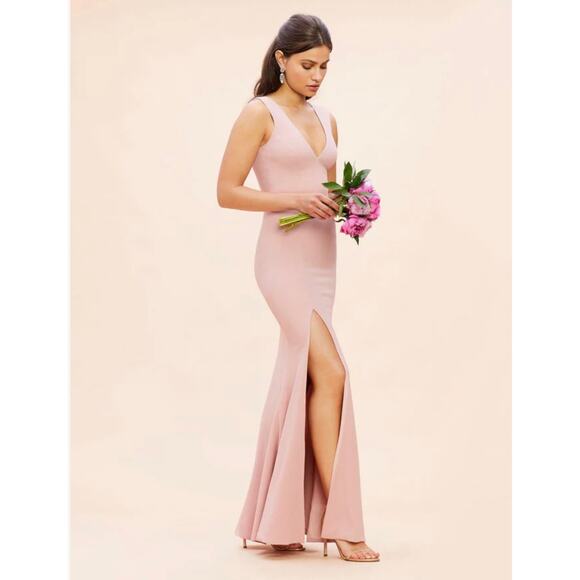 NWOT Dress The Population Sandra Plunge Crepe Trumpet Gown in Blush, Medium - Picture 5 of 16